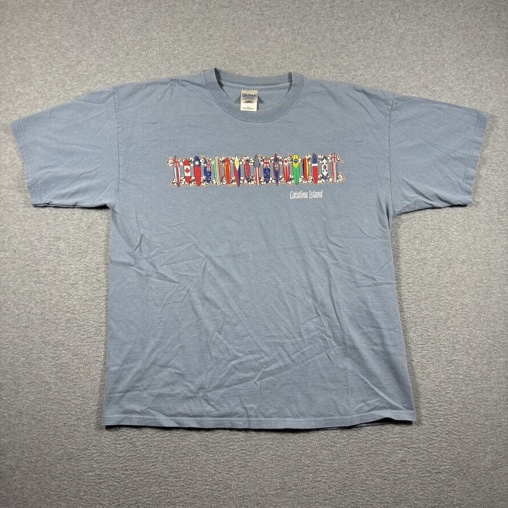 Catalina Island Surfboard T Shirt Mens XL Blue Flag Surf Beach Tee Y2K VTG 90s